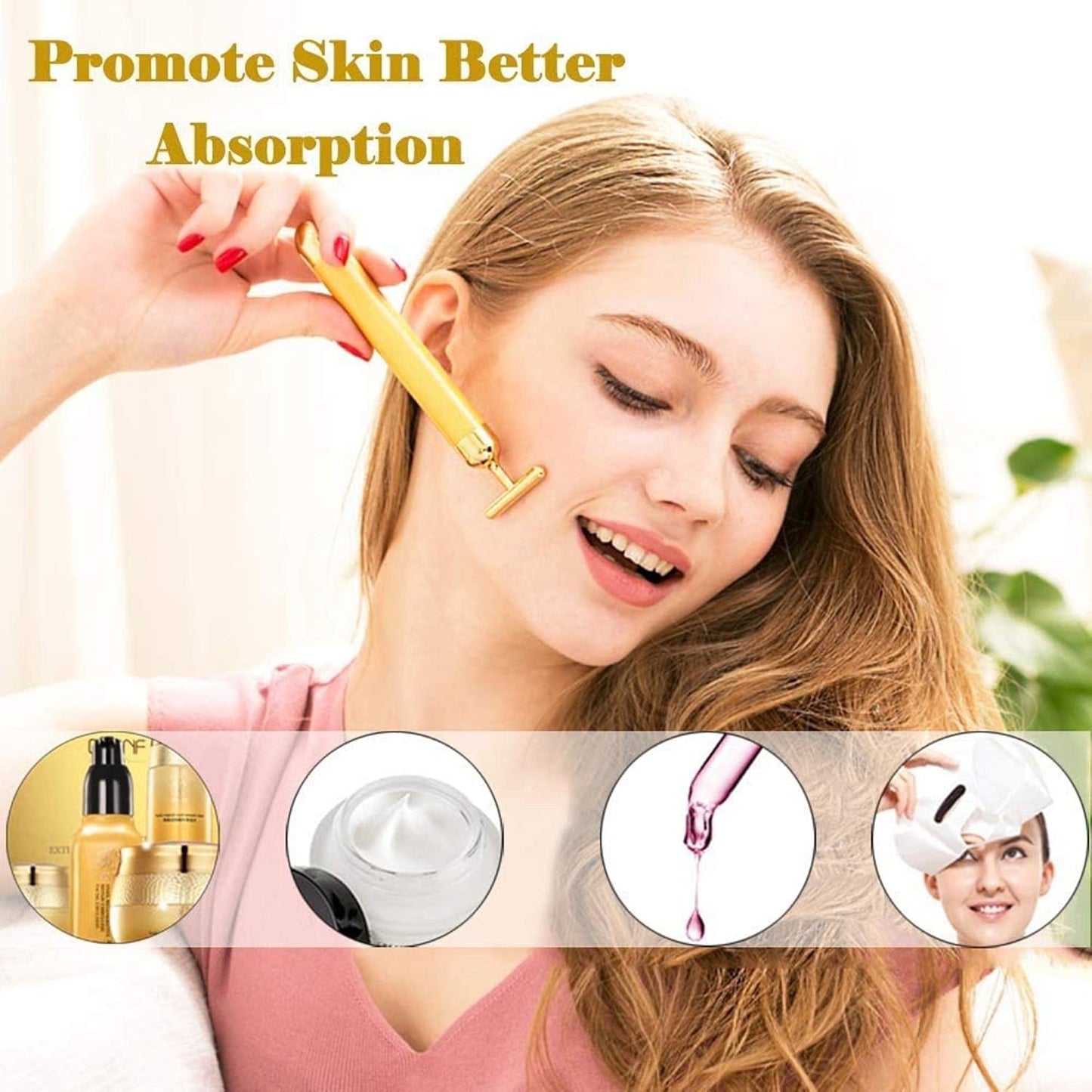 24K Gold Energy Beauty Bar Electric Facial Massage Roller